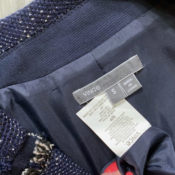 Vince Navy Blue Fringe Tweed Long Sleeve Open Front Blazer Jacket Size Small - Picture 13 of 14